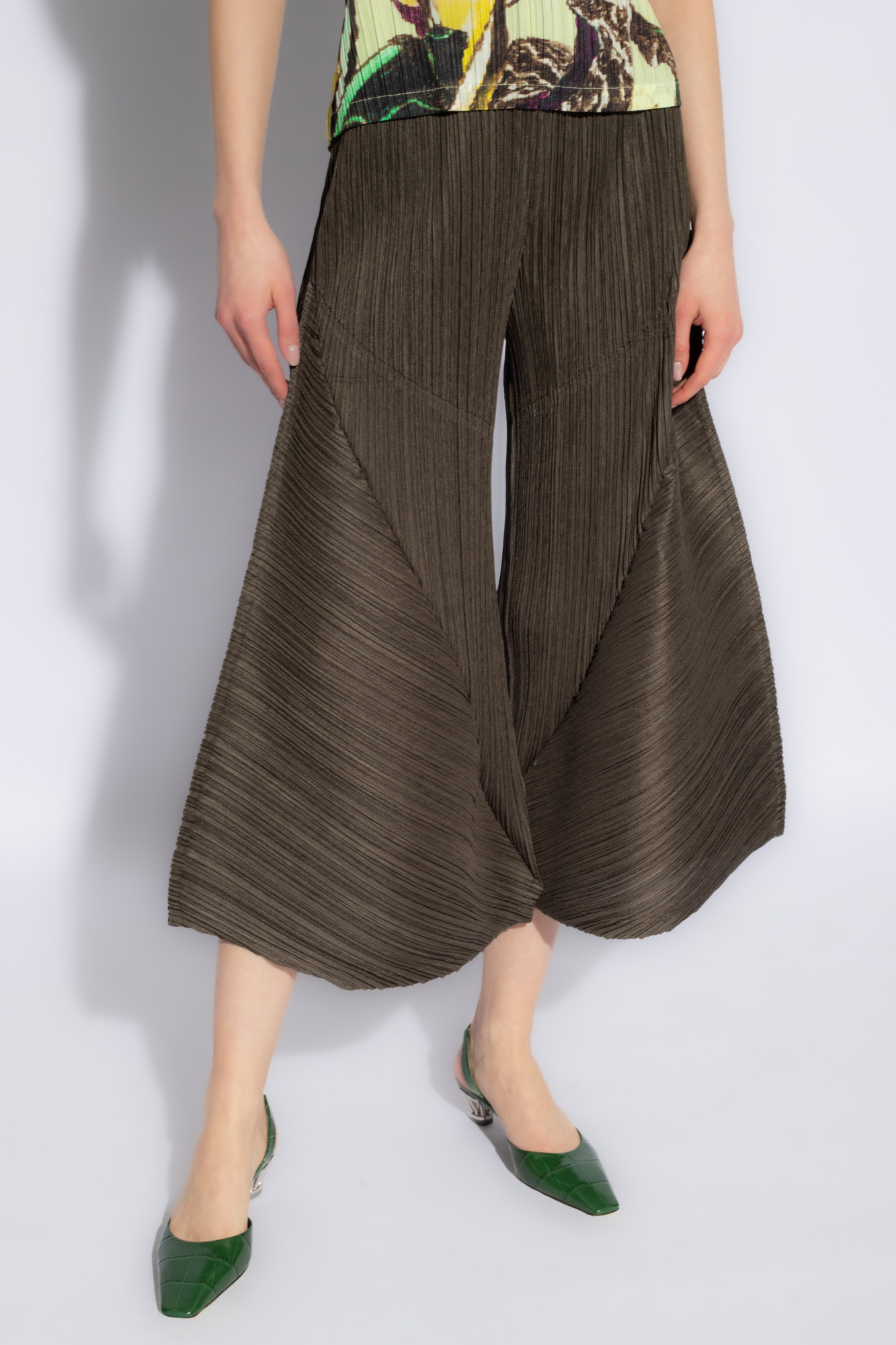 Breechez   ブリーチズ　PLEATS TAPERDE SLACKS Green Pleated trousers ajust lemlem stripe - High Waisted